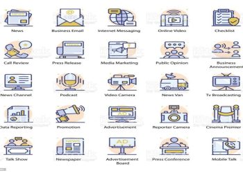 Marketing Media Flat Icons Pack Social media flat icons set contains editable and unique collection of marketing products and marketing medium symbols.This compact set encompasses a wide range and is best to use in related design projects Television Industry stock vector