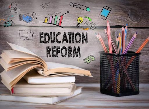 education reform image with books and pencils